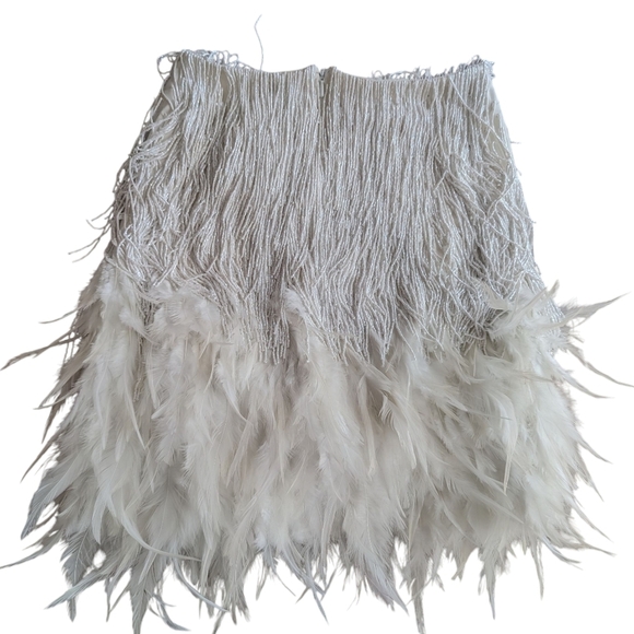 NWT Nadine Merabi Sara Beaded Fringe Feathered Skirt Size S/4 - Picture 7 of 11